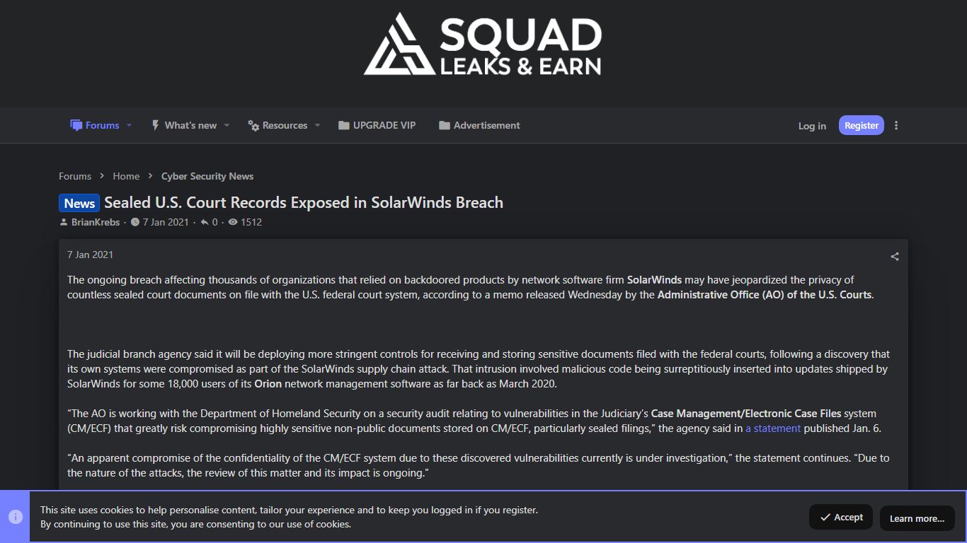 News Sealed U.S. Court Records Exposed in SolarWinds Breach